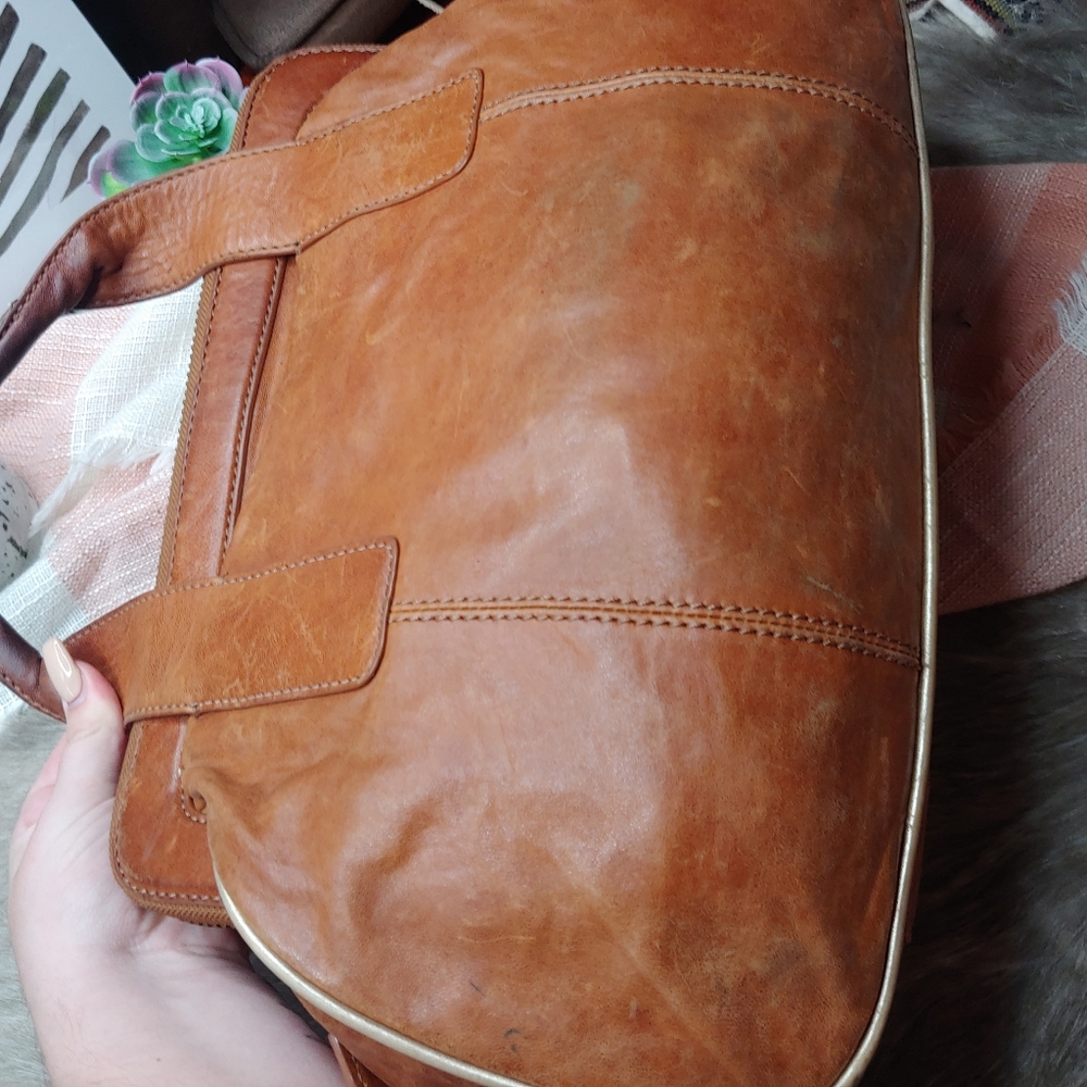 Betsey Johnson | Brown Leather Purse Vintage zip patina loved large oversized - Picture 9 of 12